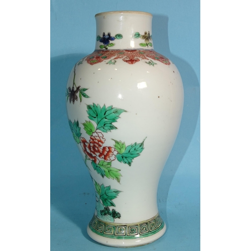 341 - A 19th century Chinese famille verte vase decorated with a crane standing in flowering shrubs, 23cm,... 