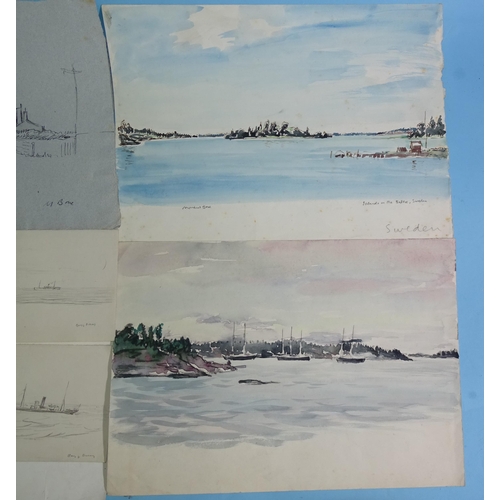 60 - “Islands in The Baltic, Sweden”, signed, also inscribed with the title, pencil and watercolour, 25.5... 