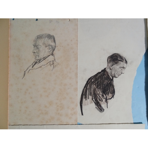 66 - “Three men beside a fire”, pencil drawing, 21.5x23.5cm (image); together with various further figura... 
