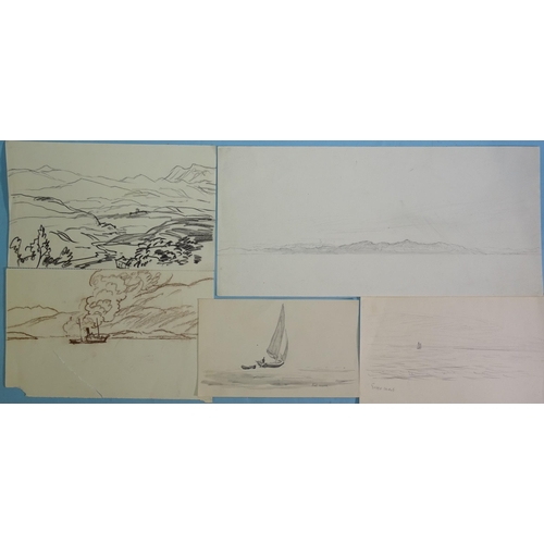 78 - “Dublin Bay”, inscribed pencil drawing, 23x31cm, unframed; together with sixteen further drawings in... 