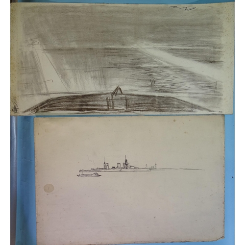 81 - Sir Muirhead Bone HRSA HRWS (1876-1953), “A series of studies of WWI ships” on one sheet, soft penci... 