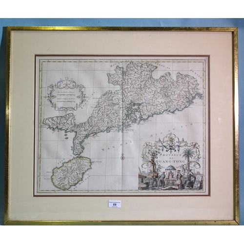 89 - D'Anville (Jean Baptiste Bourguignon), a coloured engraved map 'Province De Quang-Tung, large pictor... 