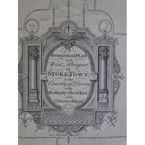 96 - An engraving of the 'Geometrical Plan and West Prospect of Stoke Town in the County of Devon with Hi... 