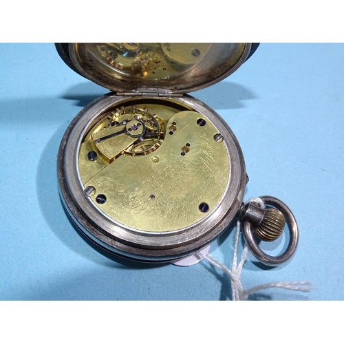 681 - Brockbank & Atkins, a silver hunter-cased keyless pocket watch, the white enamel dial with Roman... 