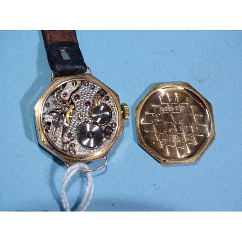 683 - A lady's 9ct gold-cased wrist watch with Swiss movement, (working).