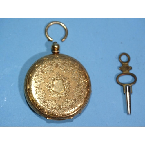 685 - A lady's 18ct-gold-cased key-wind pocket watch, the engraved gold dial with Roman numerals, with Sta... 