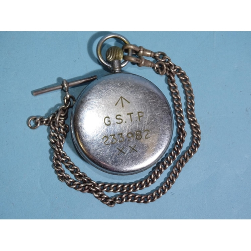 697 - A Jaeger LeCoultre GSTP military pocket watch, the off-white enamel dial with Arabic numerals and se... 