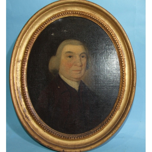 180 - Early-19th century English School (c1810) PORTRAIT OF A GENTLEMAN WEARING BROWN COAT AND POWDERED WI... 