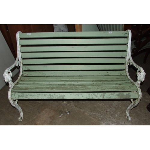 13 - An alloy and wood slatted garden bench, 130cm wide, 83cm high.