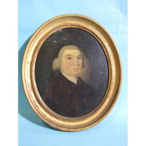 180 - Early-19th century English School (c1810) PORTRAIT OF A GENTLEMAN WEARING BROWN COAT AND POWDERED WI... 