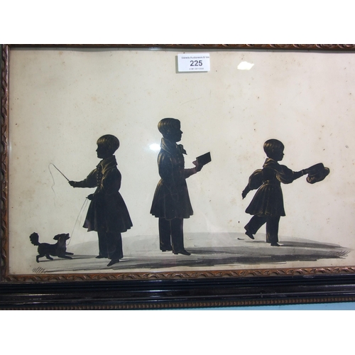 225 - A pair of 19th century silhouettes, family groups, the first depicting a central female figure surro... 