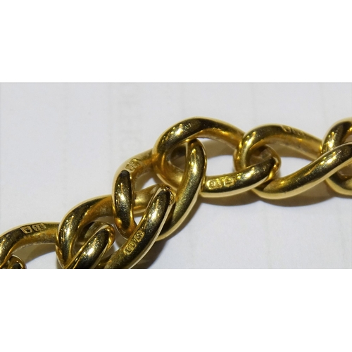 406 - An 18ct gold Albert watch chain of curb links, with T-bar and one shackle, 41cm, 54g.... 