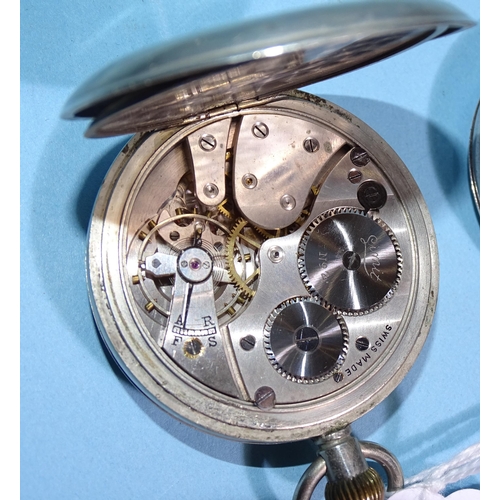 681 - Brockbank & Atkins, a silver hunter-cased keyless pocket watch, the white enamel dial with Roman... 