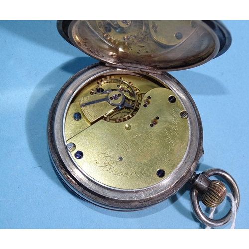 681 - Brockbank & Atkins, a silver hunter-cased keyless pocket watch, the white enamel dial with Roman... 