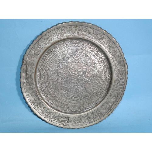 738 - An oval white metal serving dish with German 835 marks and other metal ware.