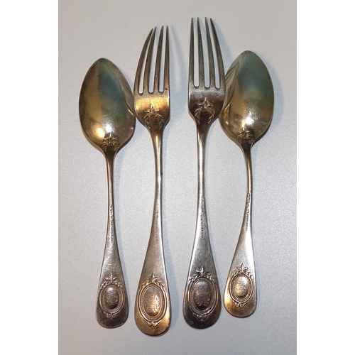 750 - A collection of German silver flatware, stamped 800 and marked Friedlander, embossed with cartouche ... 