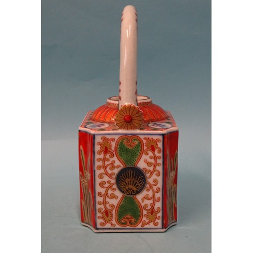 343 - A Japanese Imari porcelain sake kettle with overhead handle c1900.