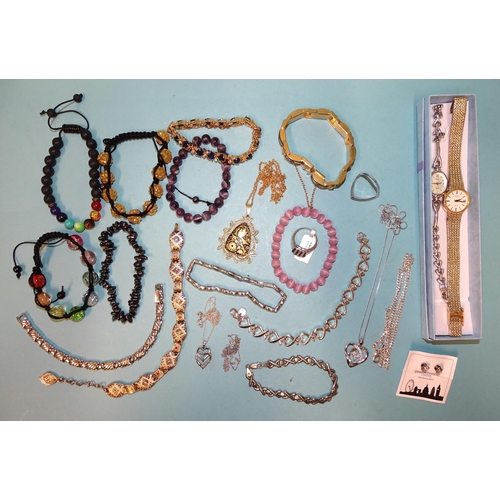 331 - A quantity of silver jewellery, costume jewellery and two wristwatches.