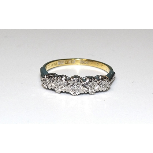 332 - A five-stone diamond ring illusion-set 8/8-cut diamonds, in 18ct gold mount, size P, 3.5g.... 