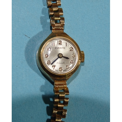 342 - A lady's Everite 9ct gold-cased wristwatch on 9ct gold bracelet, 11g gross weight, (boxed).... 