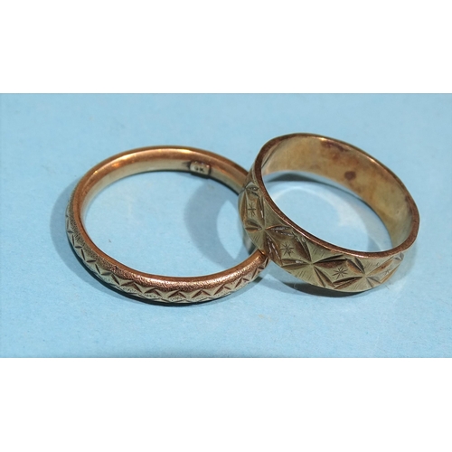 349 - Two 9ct gold wedding bands, sizes K and N, 3.6g.