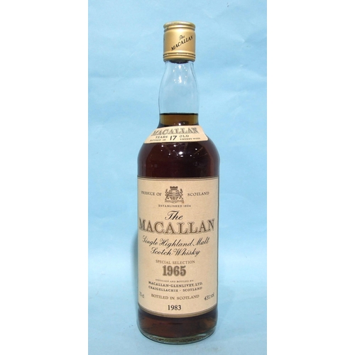The Macallan 1965 17-year-old Single Malt Whisky matured in sherry wood, bottled in 1983, 43%, 75cl, (level low neck, labels good, no carton).