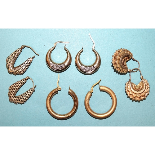 188 - Four pairs of 9ct gold earrings, 9.7g total weight.