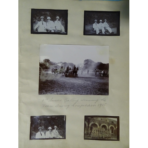 100 - An album of approximately 126 photographs and three watercolours of the British Army in India and Me... 