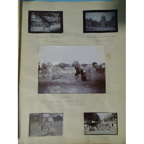 100 - An album of approximately 126 photographs and three watercolours of the British Army in India and Me... 