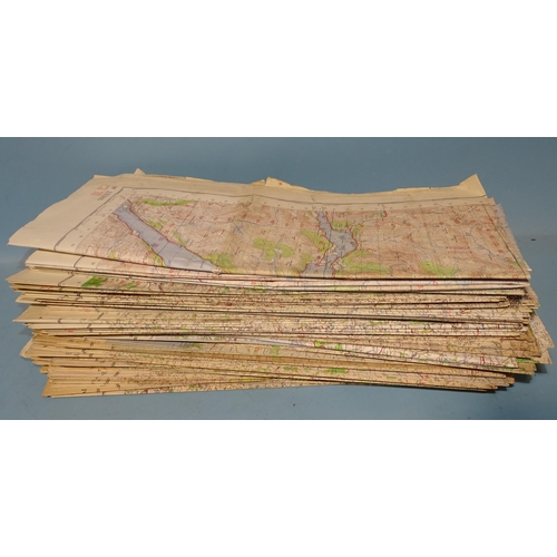 113 - Ordnance Survey 1'' Maps, loose-leafed, War Office Issue, 46, 47, 53, 54, 82, 83, 127-140, 142-144, ... 