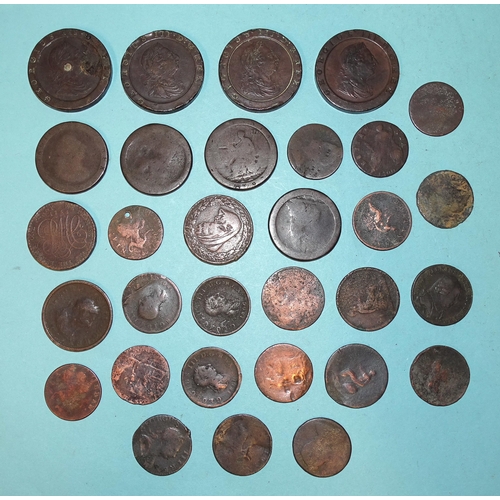 127 - A collection of British copper coinage, including four George III 1797 cartwheel twopences, five car... 