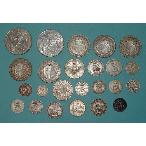 128 - A small collection of British and foreign coinage including pre-1947 silver 123g, a 1904 India one-r... 