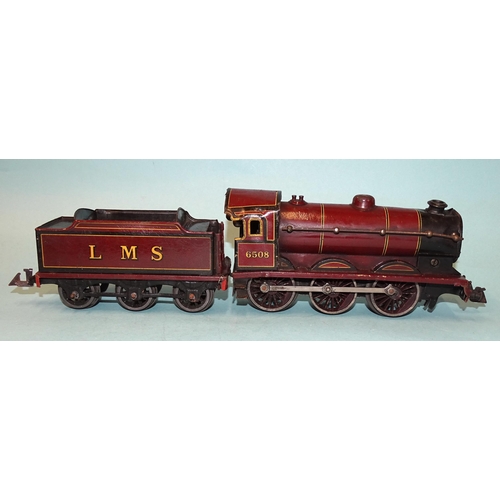 215 - O gauge, Bing, a passenger train set comprising: c/w LMS maroon 0-6-0 locomotive RN6508 and six-whee... 