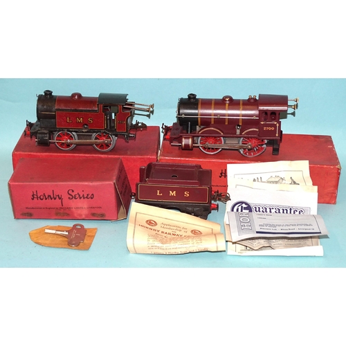 221 - Hornby O gauge, L457 No.1 Special Clockwork LMS locomotive RN2700, boxed, (metal fatigue to wheels, ... 