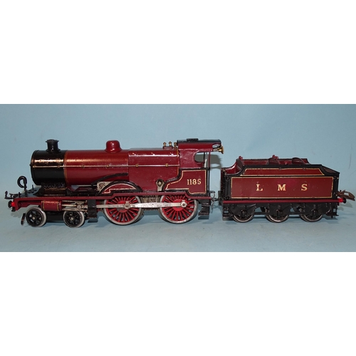 228 - Hornby O gauge, a pre-war c/w No.2 Special Tender locomotive 4-4-0 LMS RN 1185.