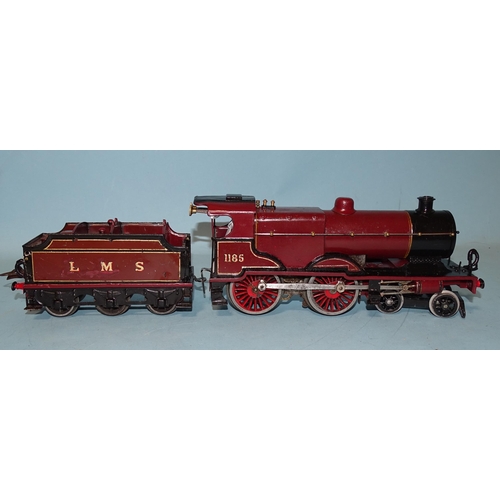 228 - Hornby O gauge, a pre-war c/w No.2 Special Tender locomotive 4-4-0 LMS RN 1185.