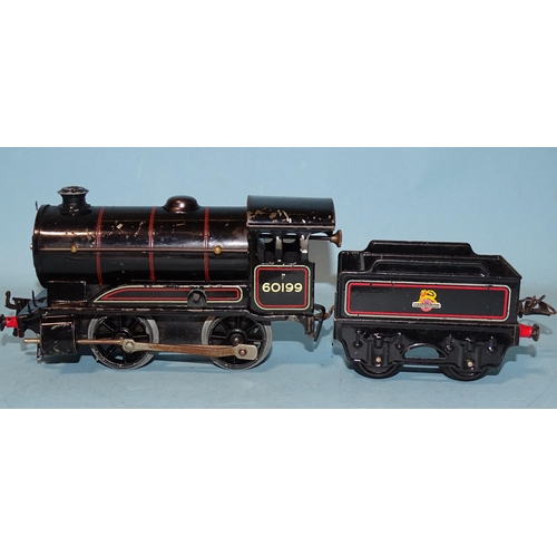 230 - Hornby O gauge, a post-war c/w No.50 Tender locomotive 0-4-0 BR black, RN 60199.