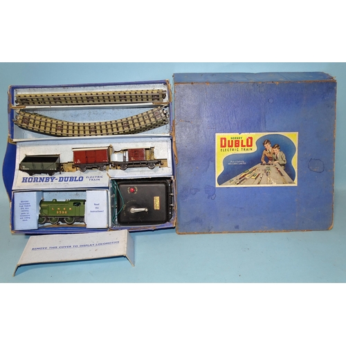 240 - Hornby Dublo, EDG7 tank goods train set with 3-rail LNER green 0-6-2 tank engine RN9596, (boxed, two... 