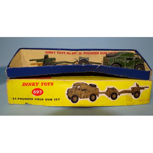 325 - Dinky Supertoys, 660 Tank Transporter and 687 25-Pounder Field Gun Set, (both boxed), with unboxed 6... 