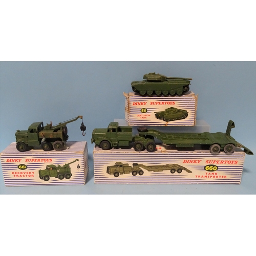 337 - Dinky Supertoys, 661 Recovery Tractor, (boxed with inner packing piece), 660 Tank Transporter and 65... 