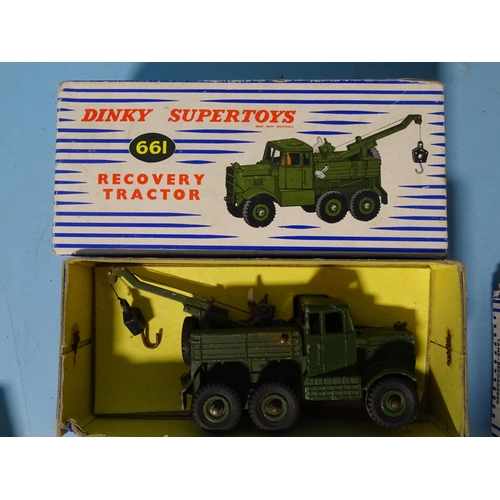 337 - Dinky Supertoys, 661 Recovery Tractor, (boxed with inner packing piece), 660 Tank Transporter and 65... 