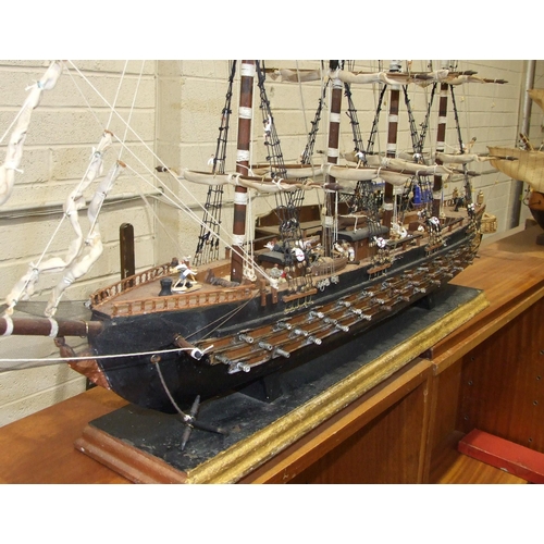 410 - A kit-built wooden model of a Spanish ship of the line, fully-rigged with sails furled, deck detail ... 