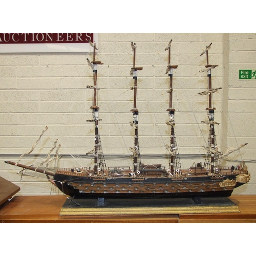 410 - A kit-built wooden model of a Spanish ship of the line, fully-rigged with sails furled, deck detail ... 