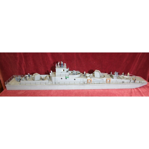 414 - A model of a German 'R' boat with figures, 162cm long, 28cm high.