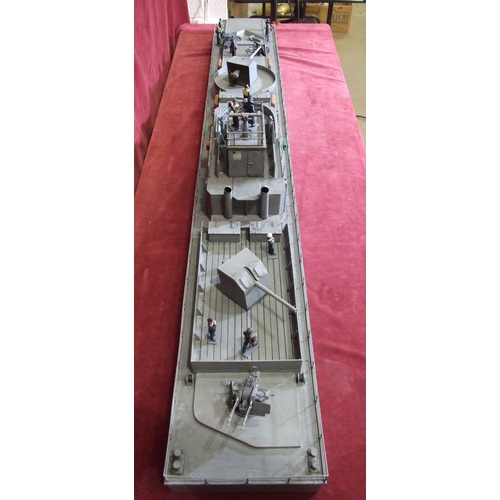 414 - A model of a German 'R' boat with figures, 162cm long, 28cm high.