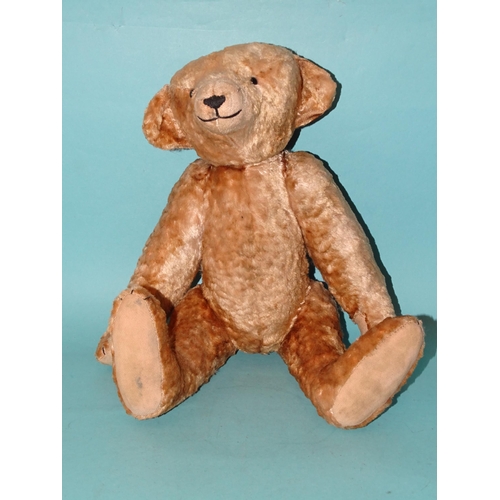 425 - A teddy bear with long shaved snout, vertically stitched nose and black glass eyes on jointed short ... 