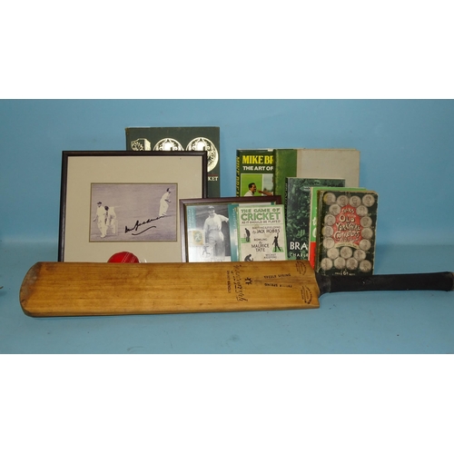 532 - A signed photograph of Don Bradman, a cricket bat by Gunn & Moore used by Don Bradman, various b... 