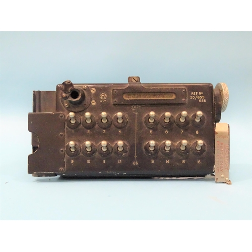 539 - A Lancaster bomb release switch unit inscribed with A.M below crown, ref no.5D/655 (crossed through ... 