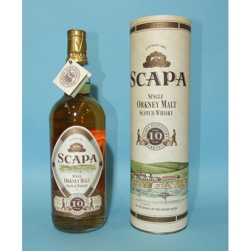 588 - Scapa Orkney single malt whisky, 10 years old, 48% volume, one litre, in tube, (foil and labels inta... 