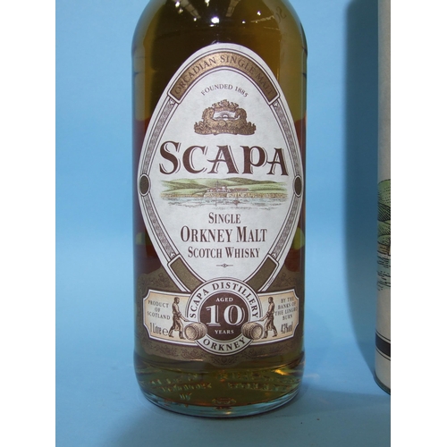 588 - Scapa Orkney single malt whisky, 10 years old, 48% volume, one litre, in tube, (foil and labels inta... 